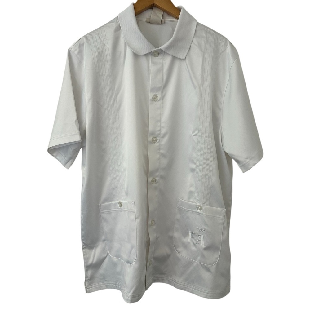 Adidas × F Awesome Shoot Shirt Satin Short Sleeve Button Up White Collared